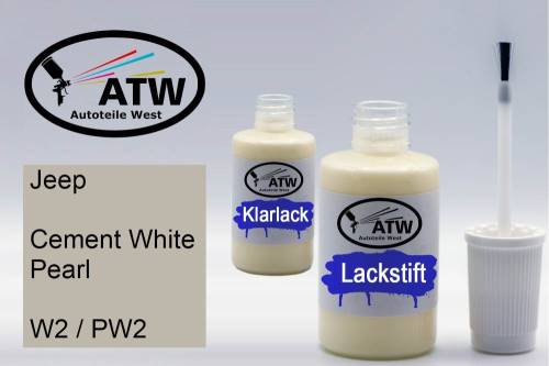 Jeep, Cement White Pearl, W2 / PW2: 20ml Lackstift + 20ml Klarlack - Set, von ATW Autoteile West.